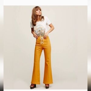Free People Dark Yellow Lace Up Bell Bottoms/Wide Leg Pants - SIZE 4 - S/M - 🆕